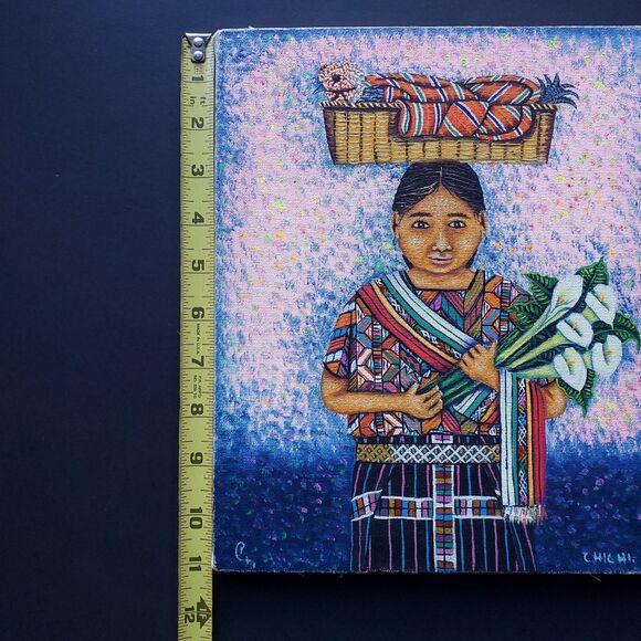 Pedro Gonzalez Oil Painting Mayan Woman Guatemala Marketplace 9 x 11 Oil Canvas - Picture 11 of 12